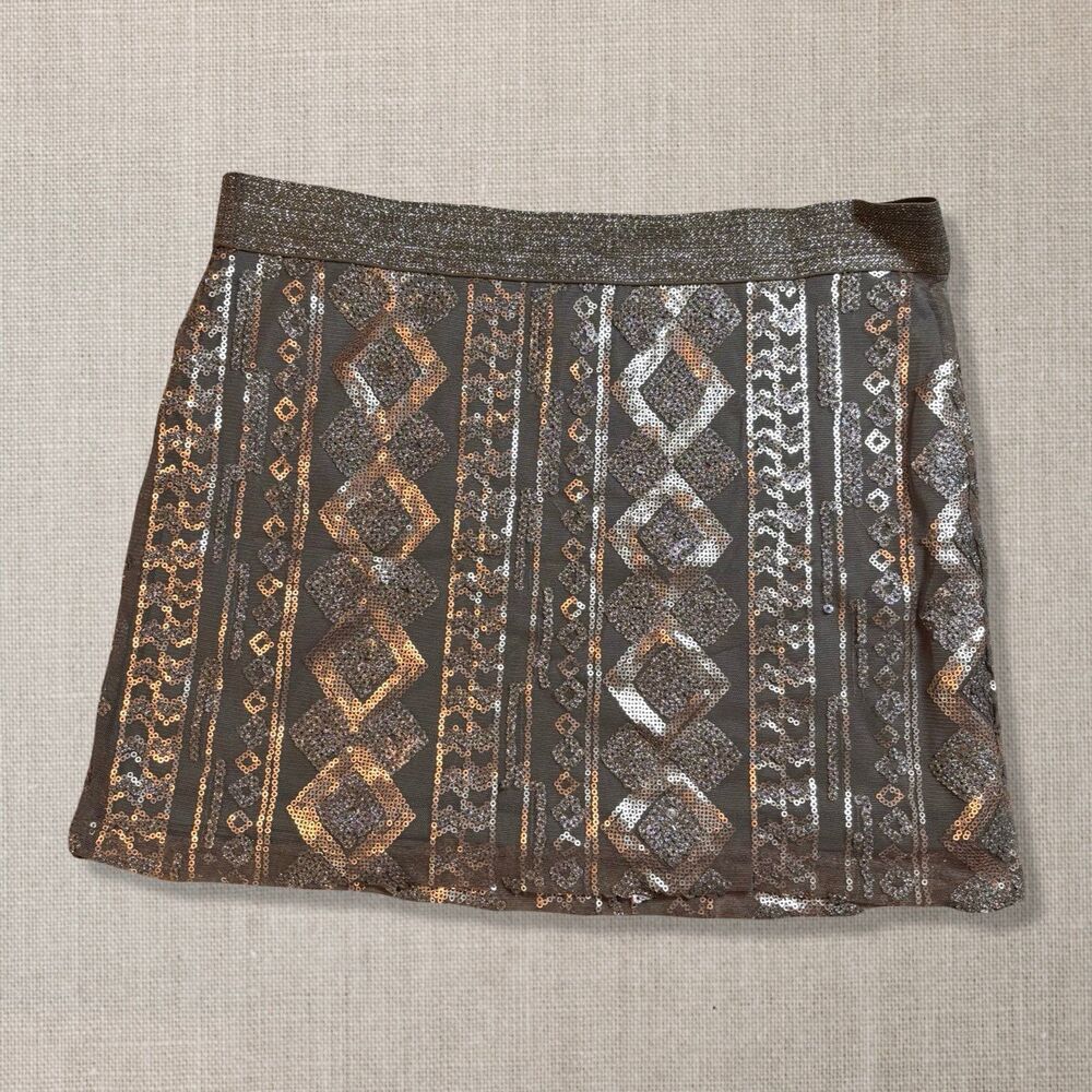 Elisa B Girls Size 16 Sequin Mini Skirt Metallic Bronze Silver Holiday Party